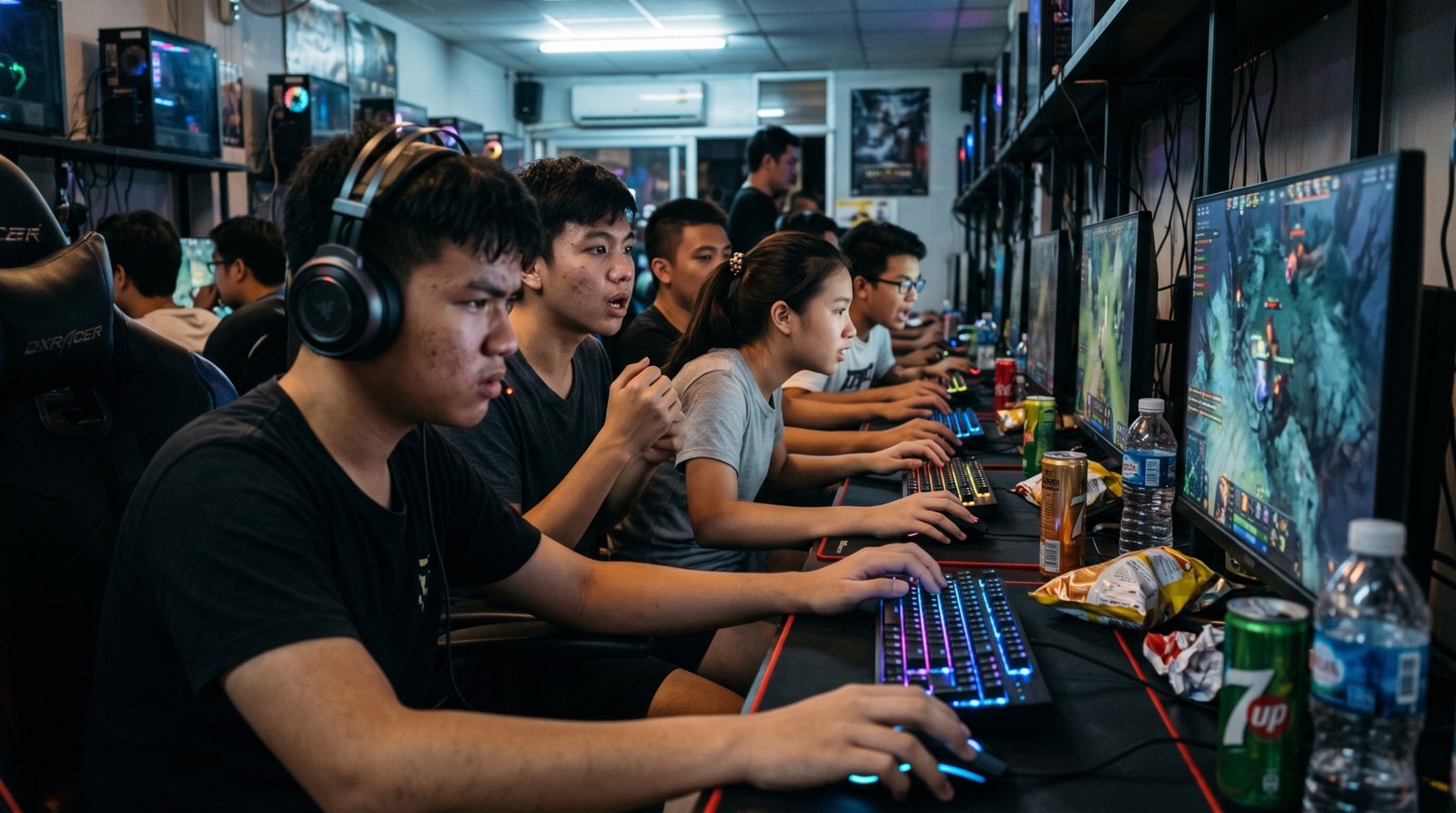 Teenagers playing MOBA game - AI generated